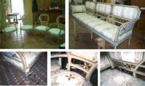 Palazzo della Farnesina Ministero Affari Esteri. Fasi del restauro di arredi antichi dell'alloggio del Ministro.